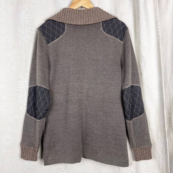 Title Nine quilted patches turtleneck sweater jacket 2-way zip cardigan brown L - Picture 5 of 10
